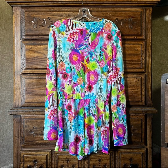 Luli Fama Sheer Floral Long Fan Sleeve Romper - Picture 5 of 9